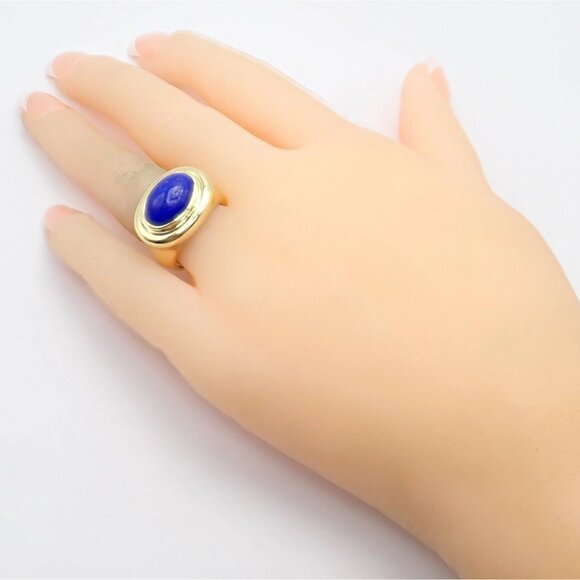 Authentic! Tiffany & Co Paloma Picasso 18k Yellow Gold Large Lapis Oval Ring - Picture 5 of 14